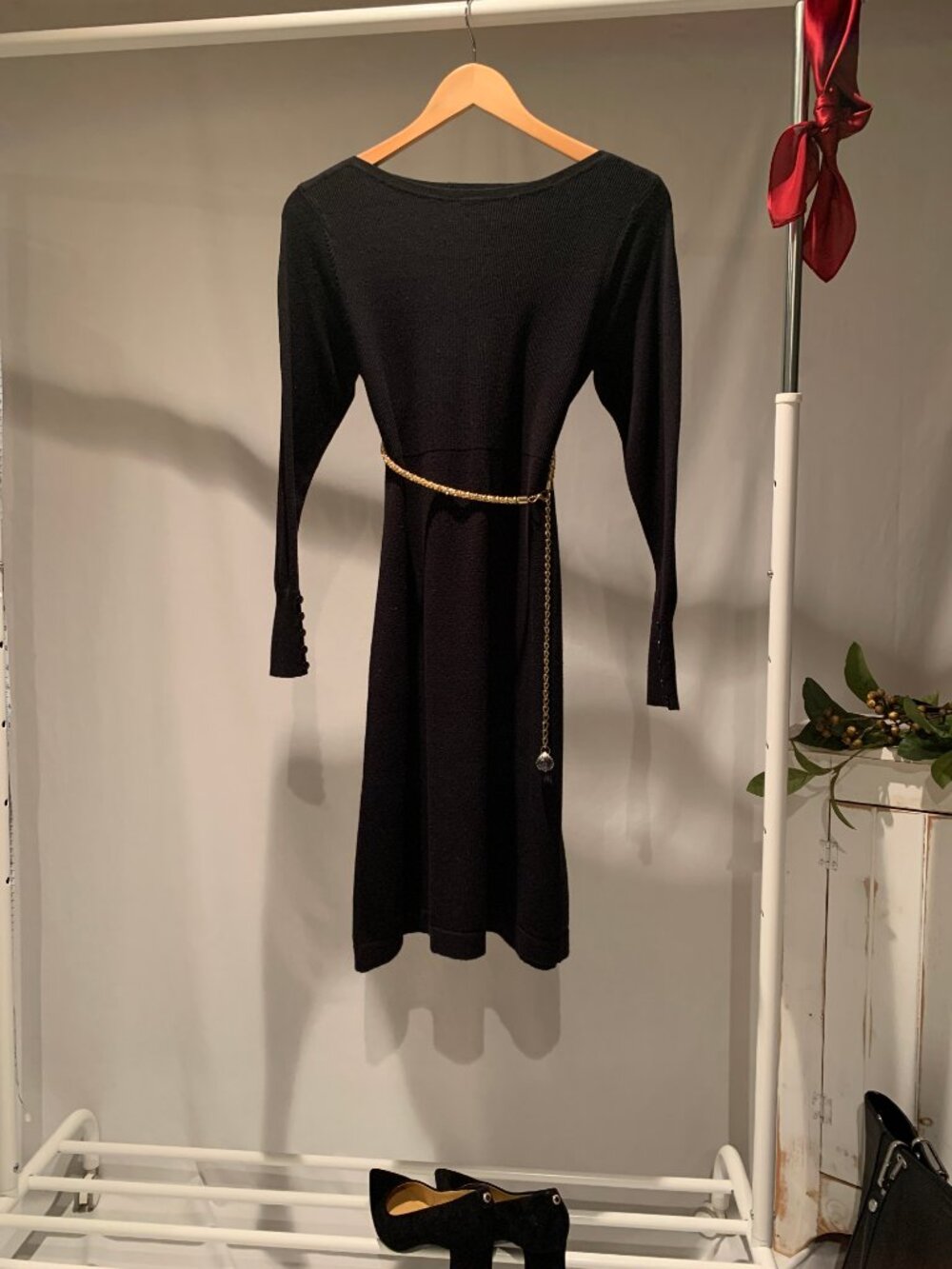 Betty Barclay Fit-and-Flare Black Knit Long Sleeve Dress, Size 10